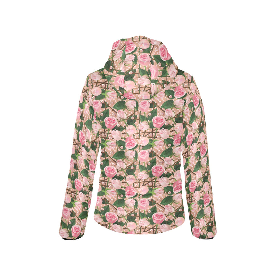 Rose Pattern Print Design 04 Women's Padded Hooded Jacket