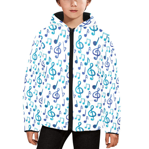 Music Notes Pattern Print Design 03 Kids' Boys' Girls' Padded Hooded Jacket