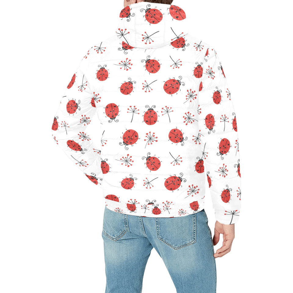 Ladybug Pattern Print Design 04 Men's Padded Hooded Jacket(ModelH42)