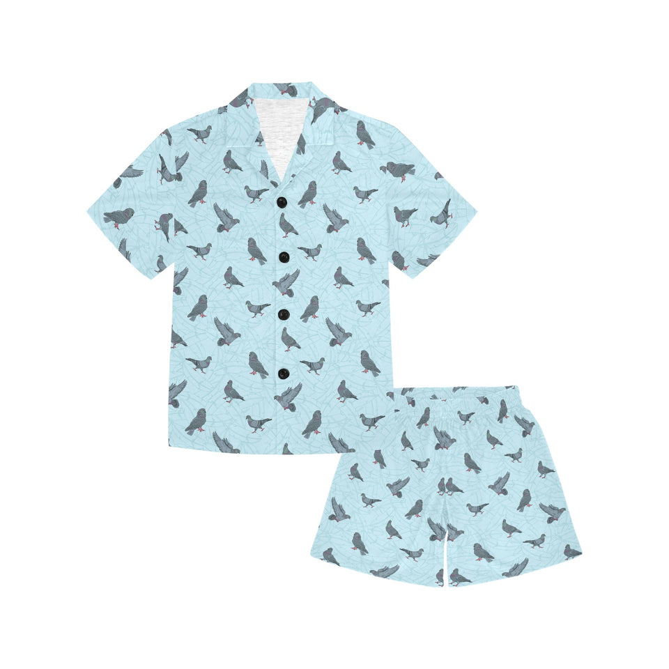 Pigeon Pattern Print Design 02 Kids' Boys' Girls' V-Neck Short Pajama Set