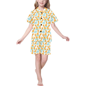 Giraffe Pattern Print Design 05 Kids' Boys' Girls' V-Neck Short Pajama Set