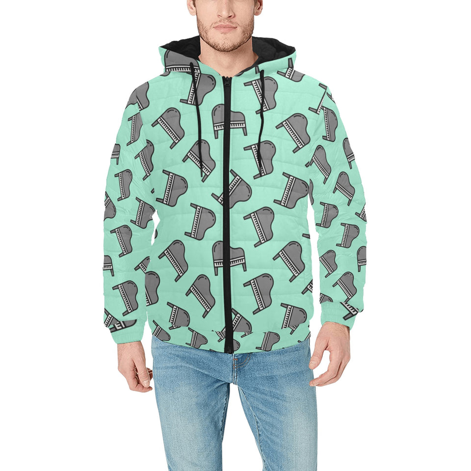 Piano Pattern Print Design 04 Men's Padded Hooded Jacket(ModelH42)