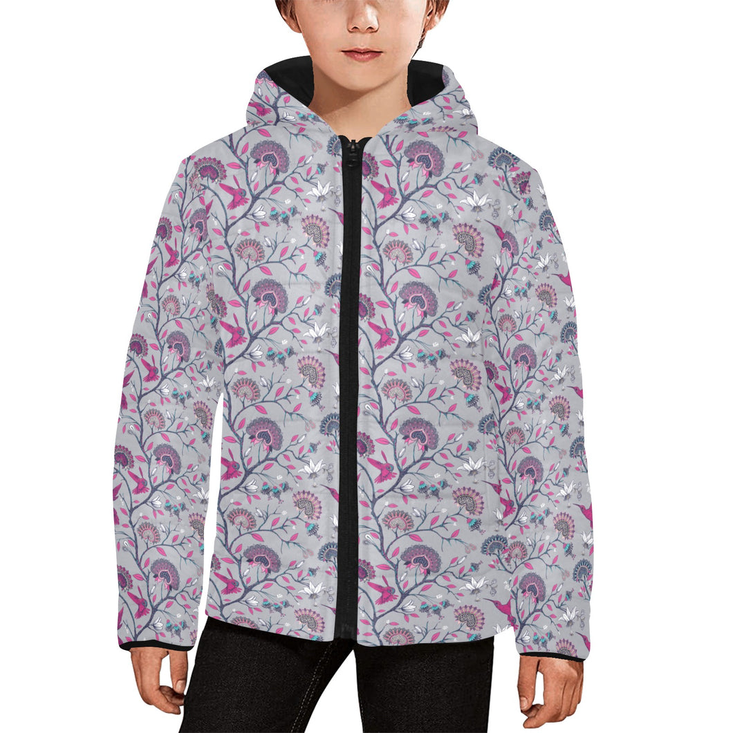 Hummingbird Pattern Print Design 04 Kids' Boys' Girls' Padded Hooded Jacket