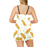 Corn Pattern Print Design 04 Chest Sexy Pleated Two Piece Swim Dress