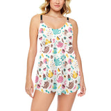 Tea pots Pattern Print Design 05 Chest Sexy Pleated Two Piece Swim Dress