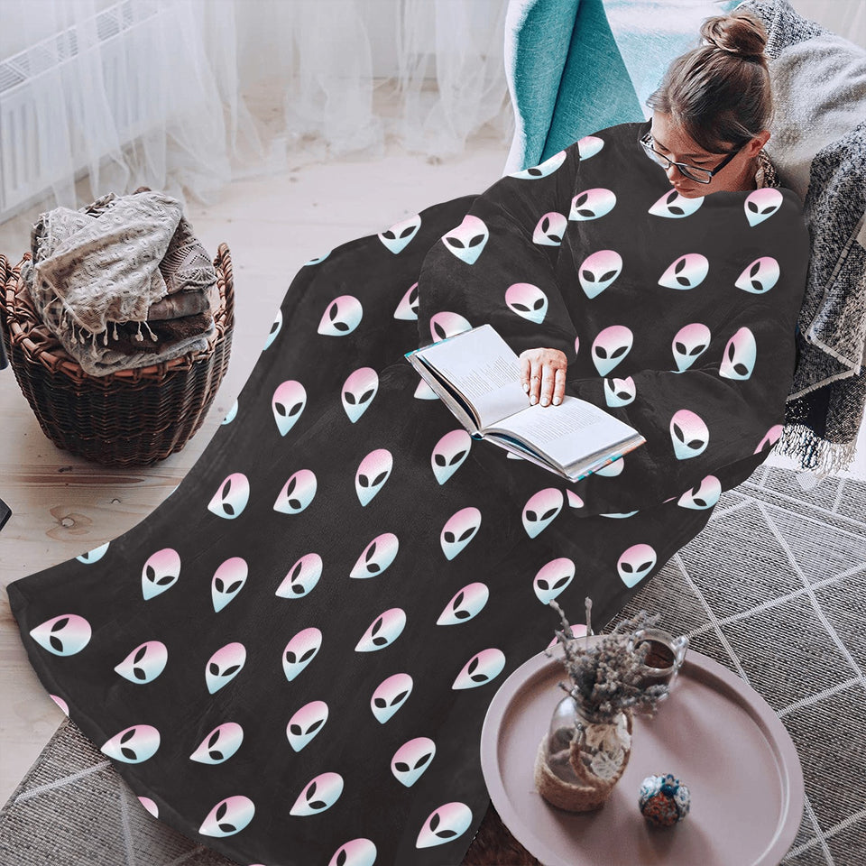 Alien Pattern Print Design 04 Blanket Robe with Sleeves