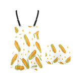 Corn Pattern Print Design 04 Chest Sexy Pleated Two Piece Swim Dress