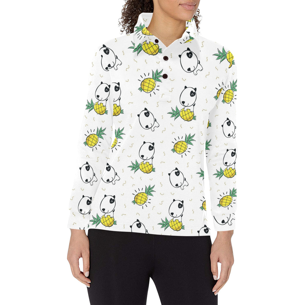 Bull Terrier Pattern Print Design 01 Women's Long Sleeve Polo Shirt