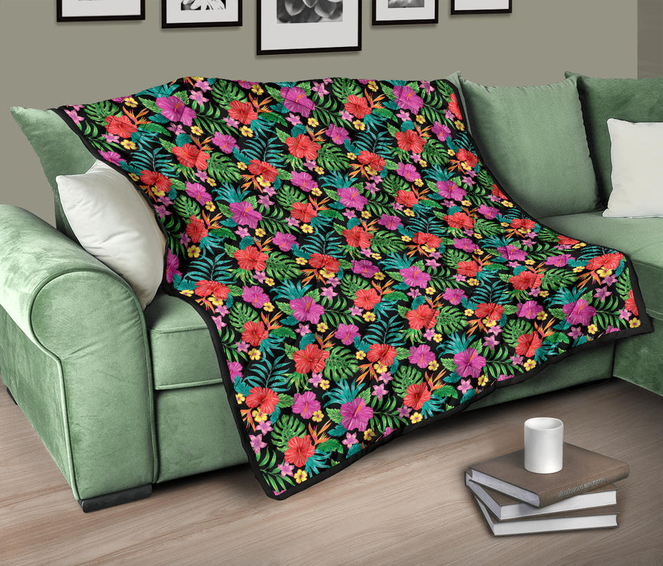 Hibiscus Pattern Print Design 01 Premium Quilt