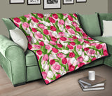 Pink White Tulip Pattern Premium Quilt