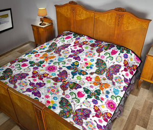 Colorful Butterfly Flower Pattern Premium Quilt