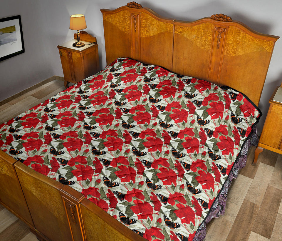 Hibiscus Pattern Print Design 04 Premium Quilt