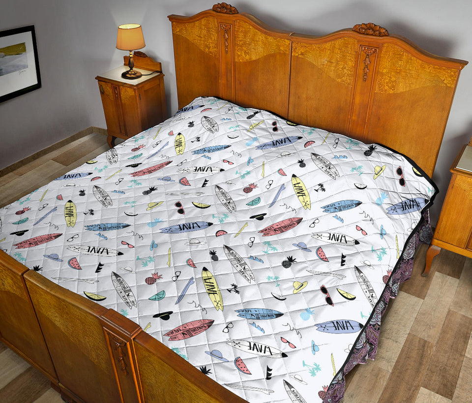 Surfboard Pattern Print Design 01 Premium Quilt