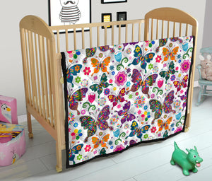 Colorful Butterfly Flower Pattern Premium Quilt