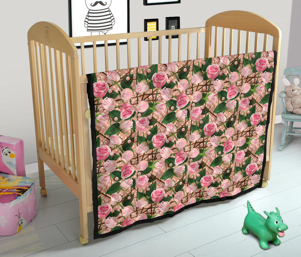 Rose Pattern Print Design 04 Premium Quilt