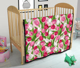 Pink White Tulip Pattern Premium Quilt