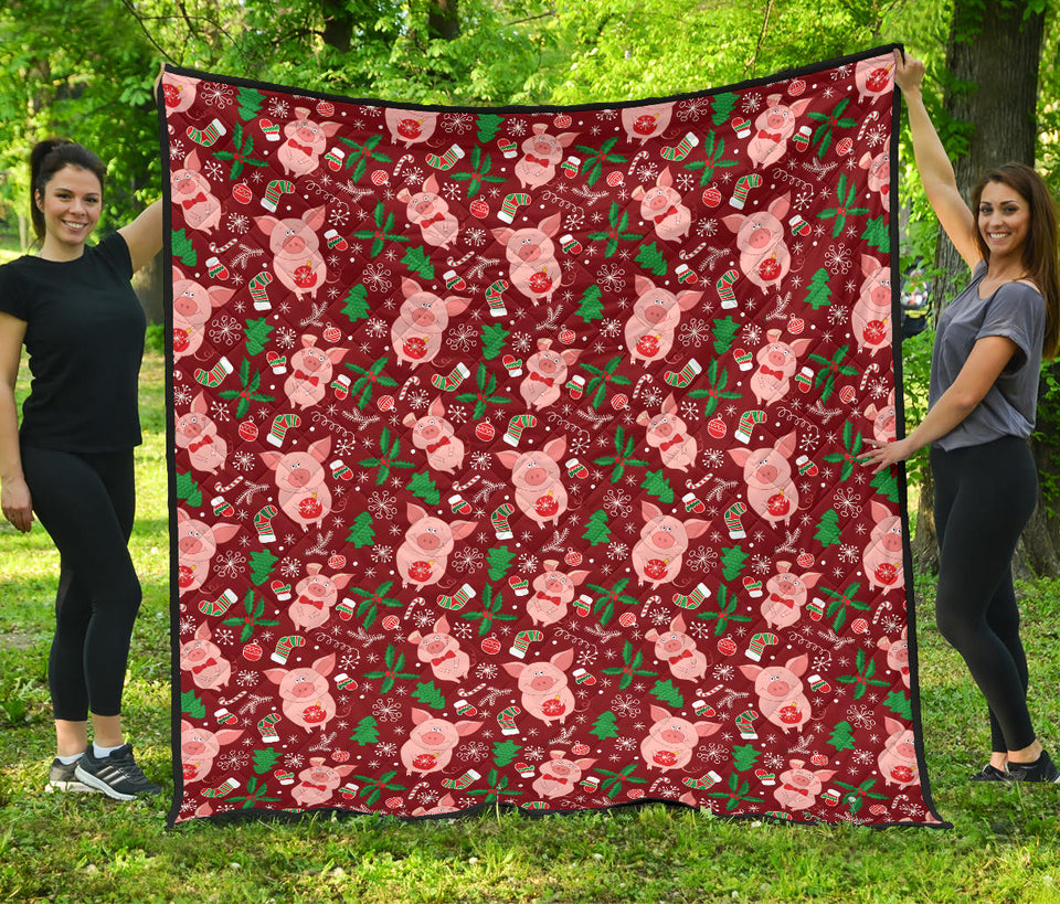 Pig Pattern Print Design 01 Premium Quilt