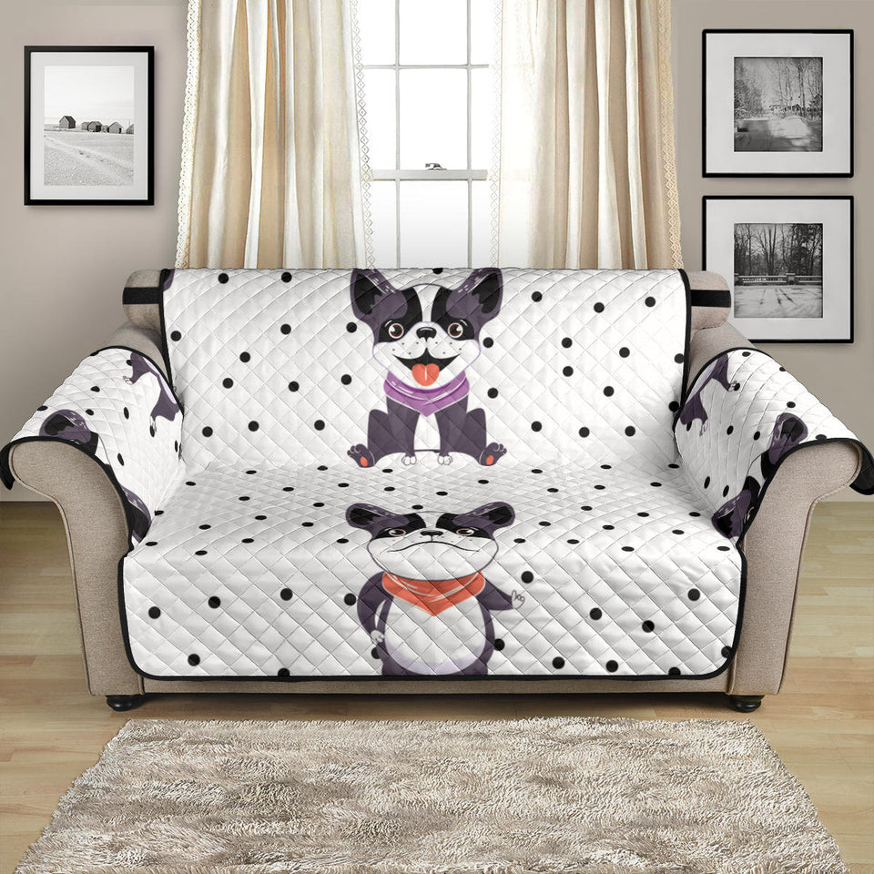 Cute Boston Terrier Pokka Dot Pattern Loveseat Couch Cover Protector