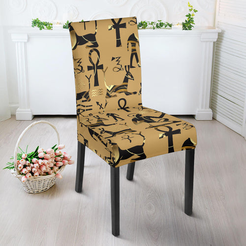 Egypt Hieroglyphics Pattern Print Design 02 Dining Chair Slipcover