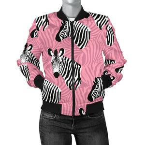 Zebra Head Pattern Women Bomber Jacket