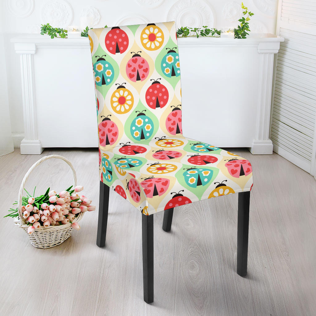 Ladybug Pattern Print Design 02 Dining Chair Slipcover