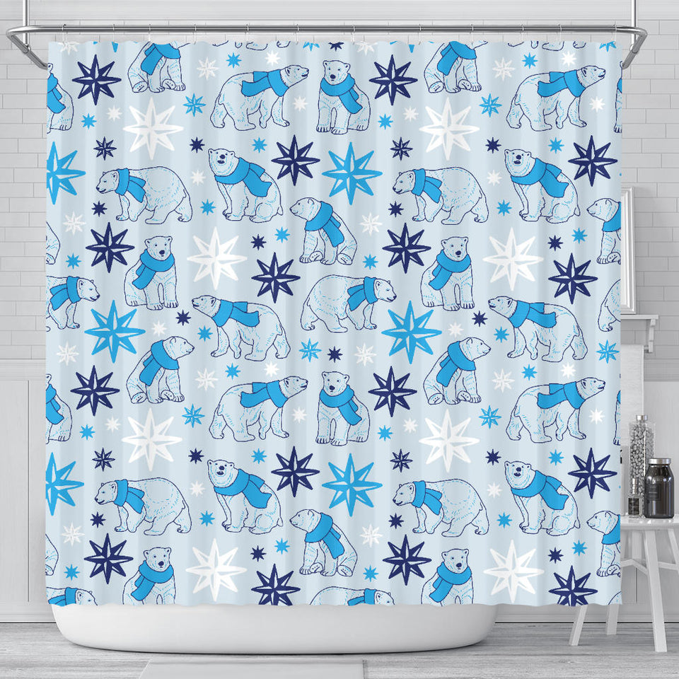 Polar Bear Pattern Blue Background Shower Curtain Fulfilled In US