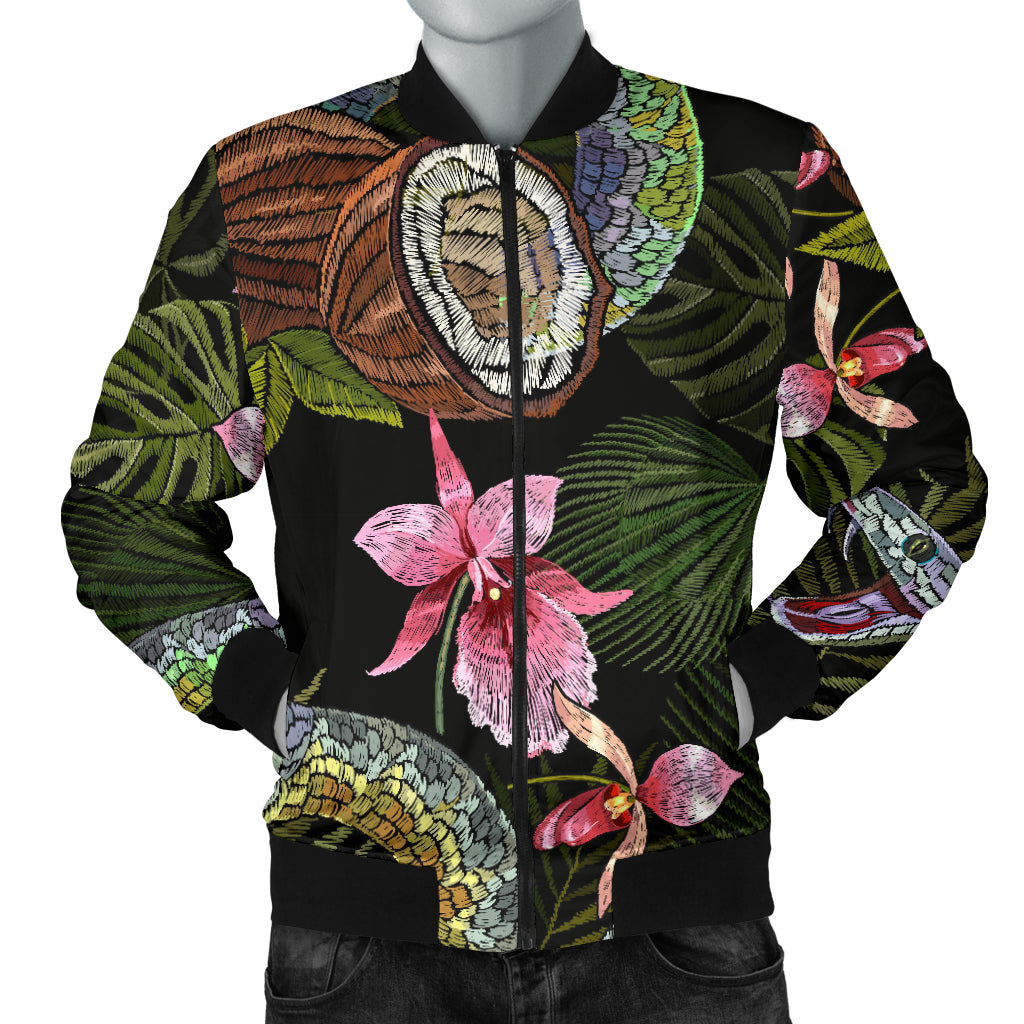 Snake Leaves Coconut Pattern Men Bomber Jacket