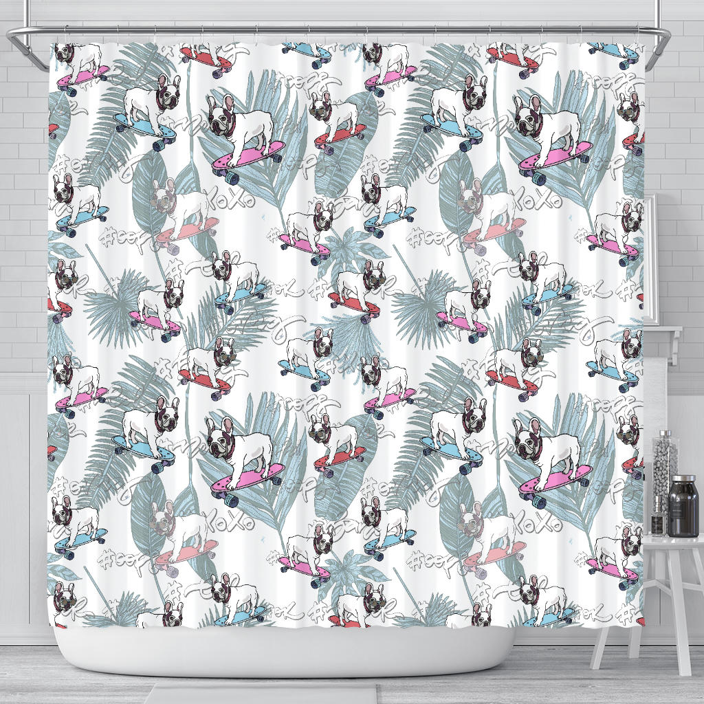 French Bulldog Skating Pattern Shower Curtain Fulfilled In US