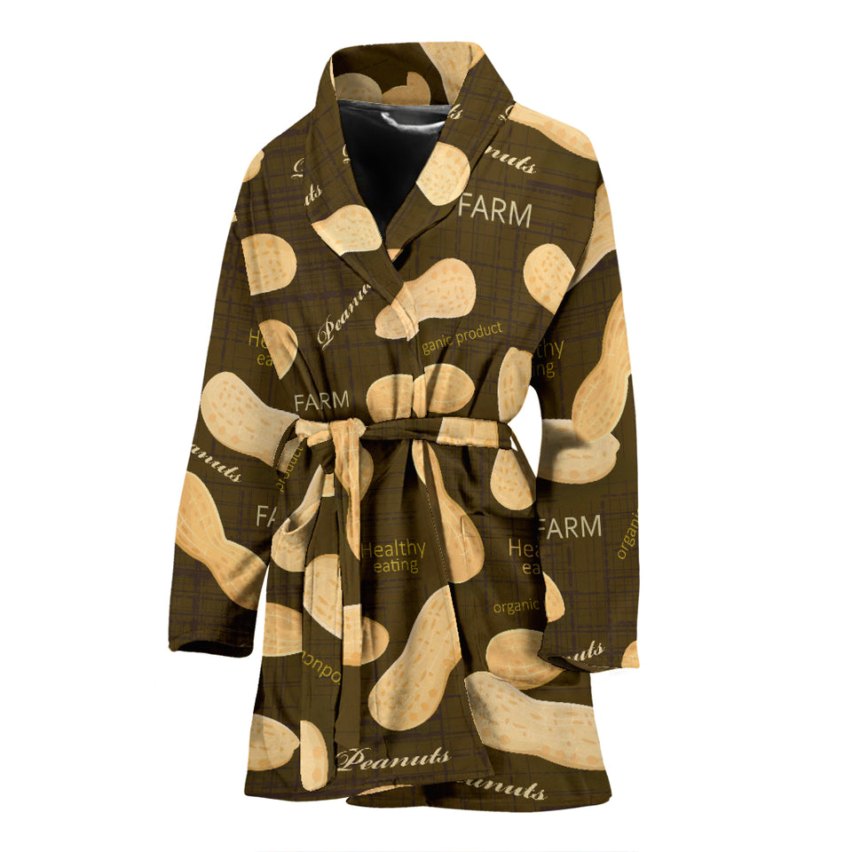 Peanut Pattern Green Background Women Bathrobe