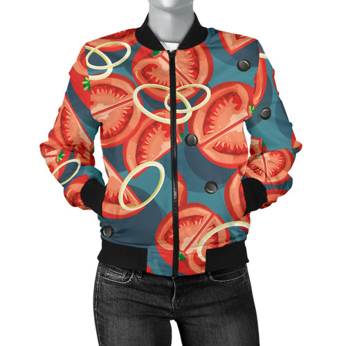 Tomato Pattern Background Women Bomber Jacket