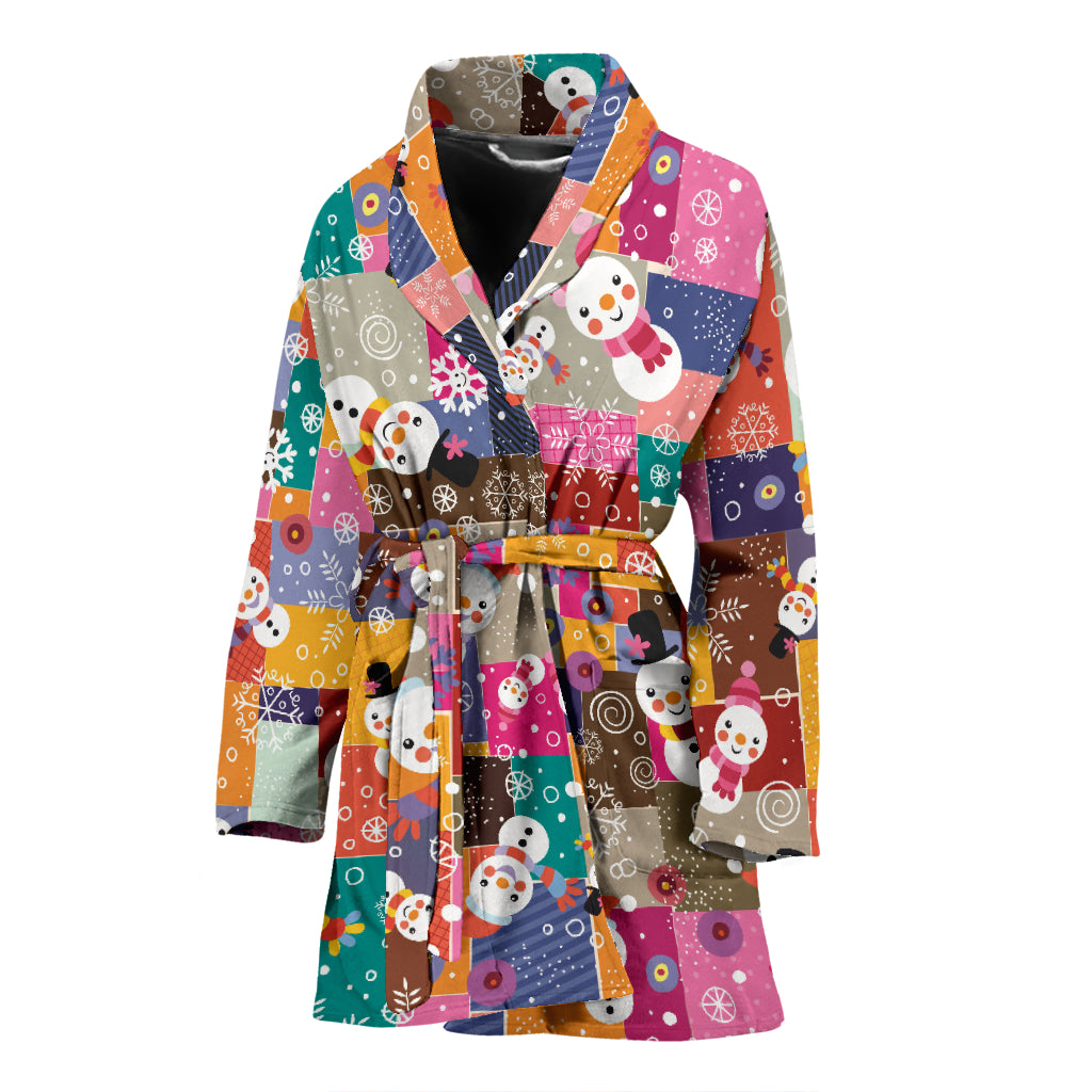 Snowman Colorful Theme Pattern Women Bathrobe