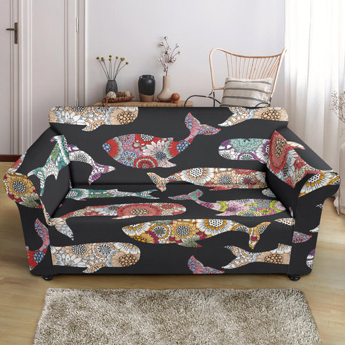 Whale Flower Tribal Pattern Loveseat Couch Slipcover