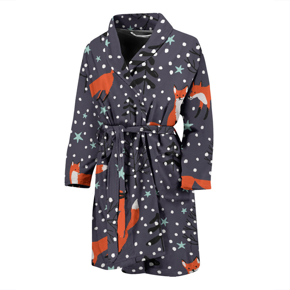 Fox Snow Winter Pattern Men Bathrobe