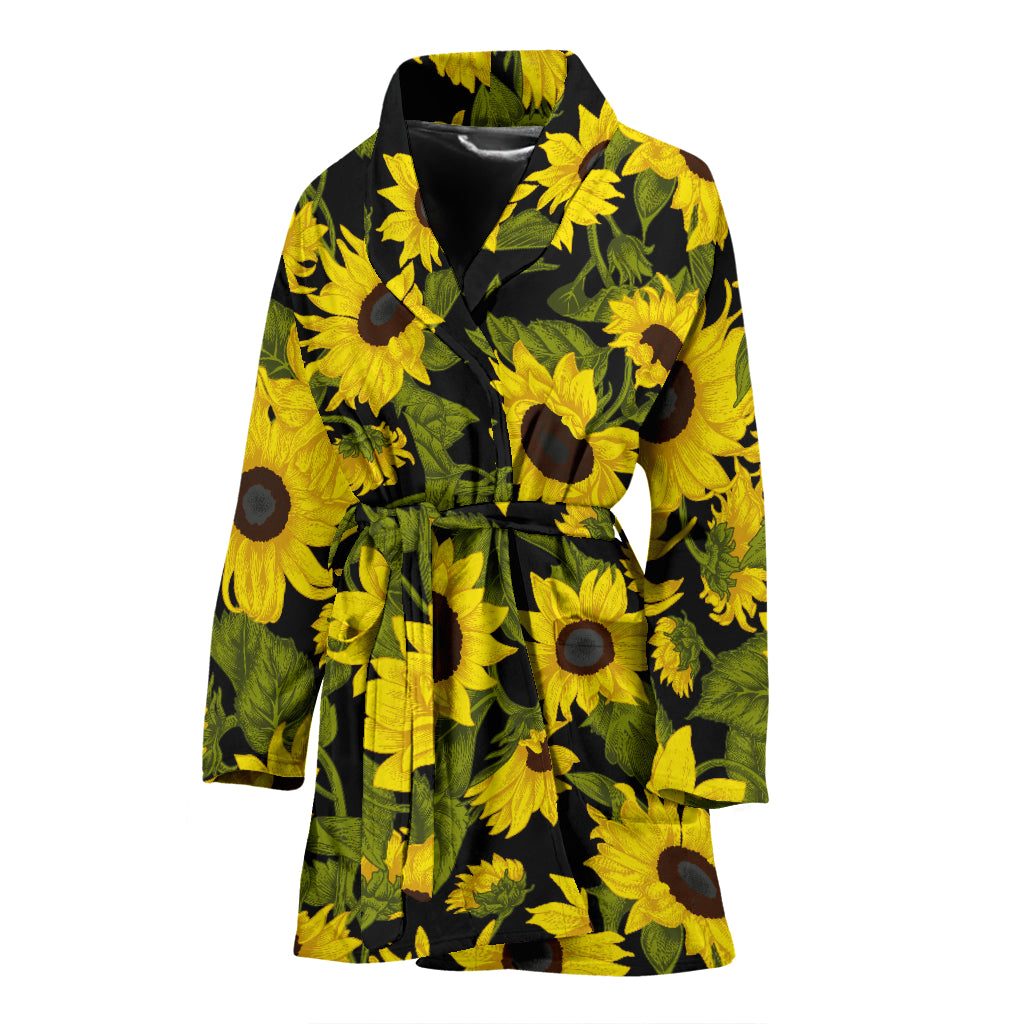 Sunflower Theme Pattern  Women Bathrobe