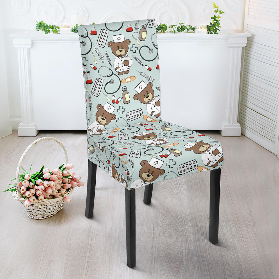 Teddy Bear Pattern Print Design 02 Dining Chair Slipcover