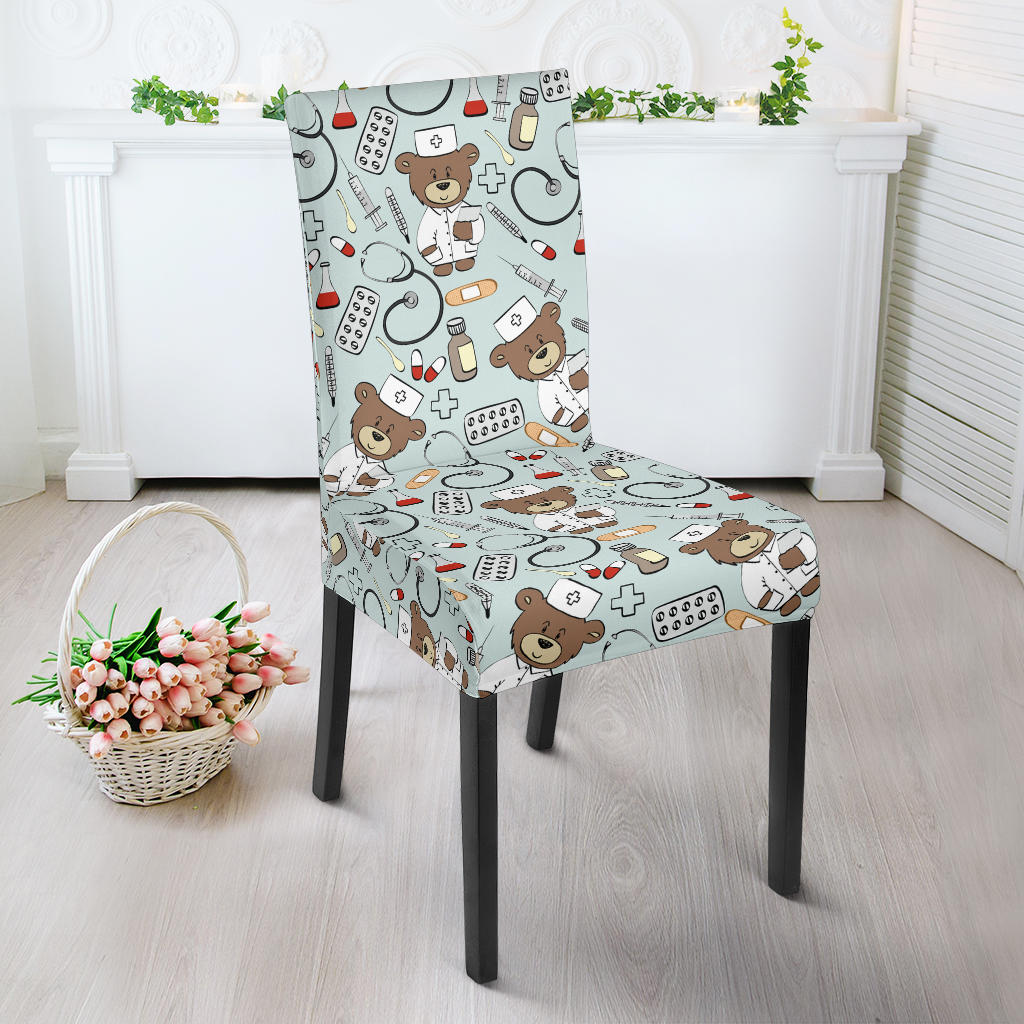 Teddy Bear Pattern Print Design 02 Dining Chair Slipcover