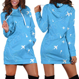 Airplane Pattern Blue Background Women Hoodie Dress