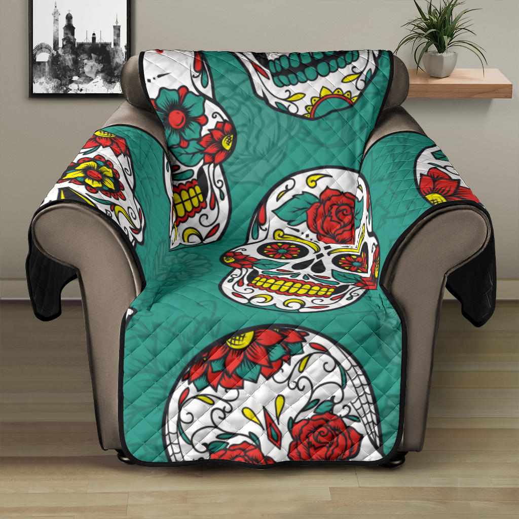 Suger Skull Pattern Green Background Recliner Cover Protector