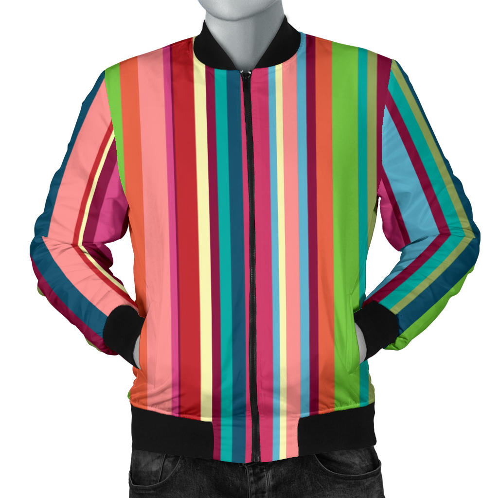 Rainbow Stripe Pattern Men Bomber Jacket