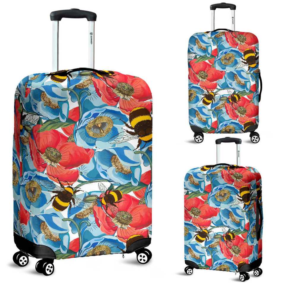 Bee Red and Blue Hibiscus Pattern Luggage Covers