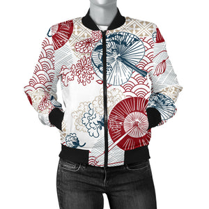 Japanese Fan Pattern Women Bomber Jacket