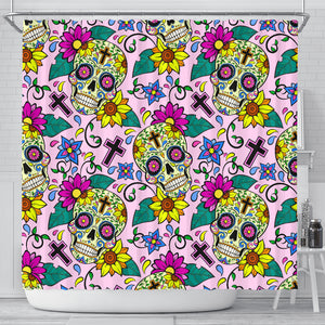 Colorful Suger Skull Pattern Shower Curtain Fulfilled In US