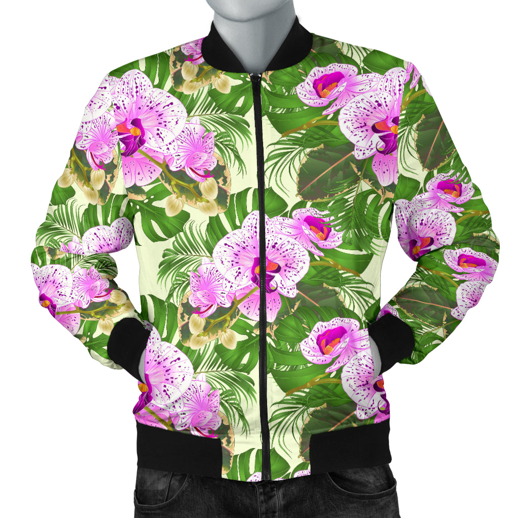 Orchid Leaves Pattern Men Bomber Jacket