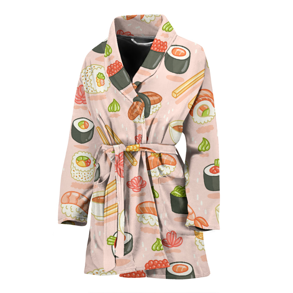 Sushi Pattern Background Women Bathrobe
