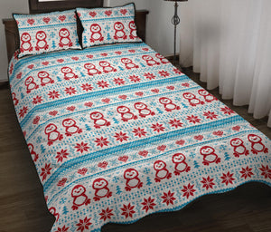 Penguin Sweater Printed Pattern Quilt Bed Set