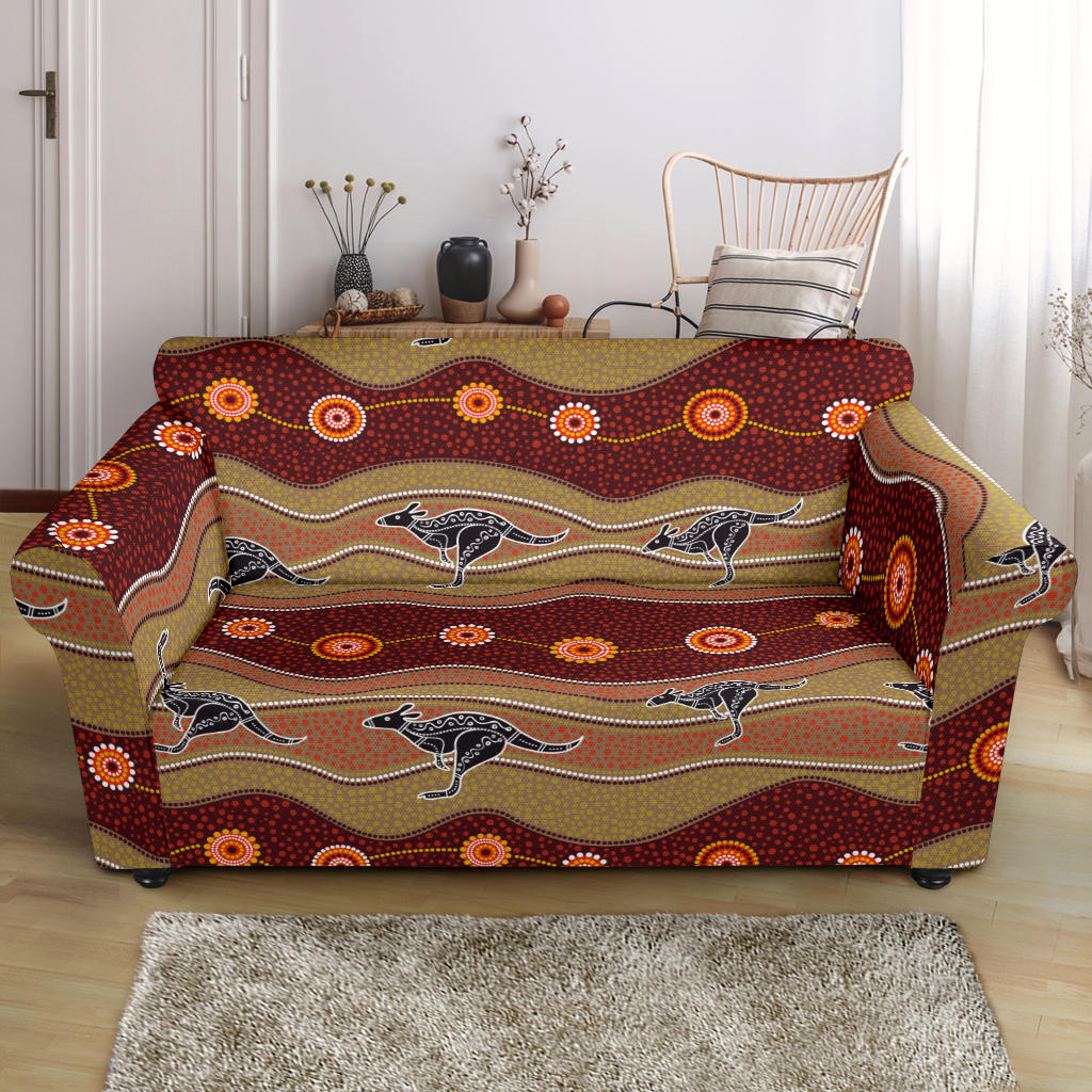 Kangaroo Aboriginal Pattern Loveseat Couch Slipcover