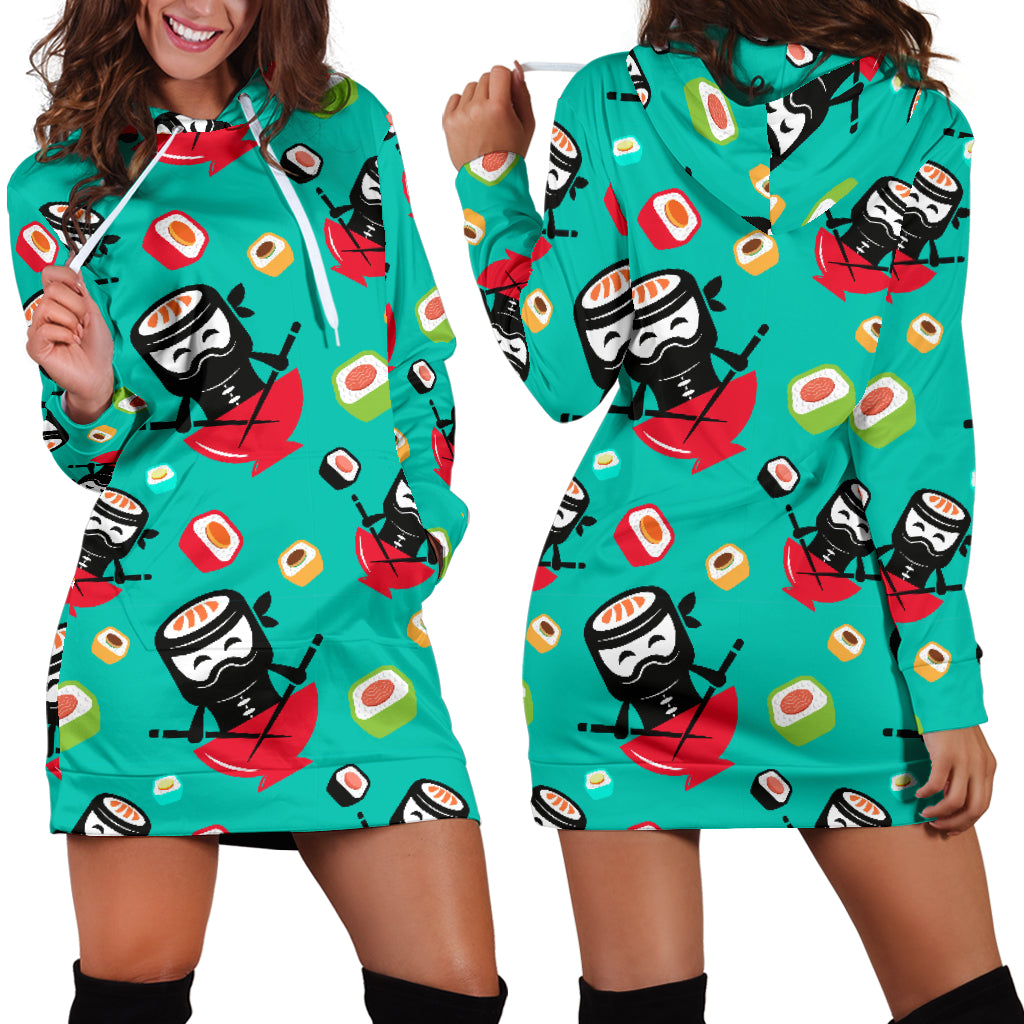 Ninja Sushi Pattern Women Hoodie Dress