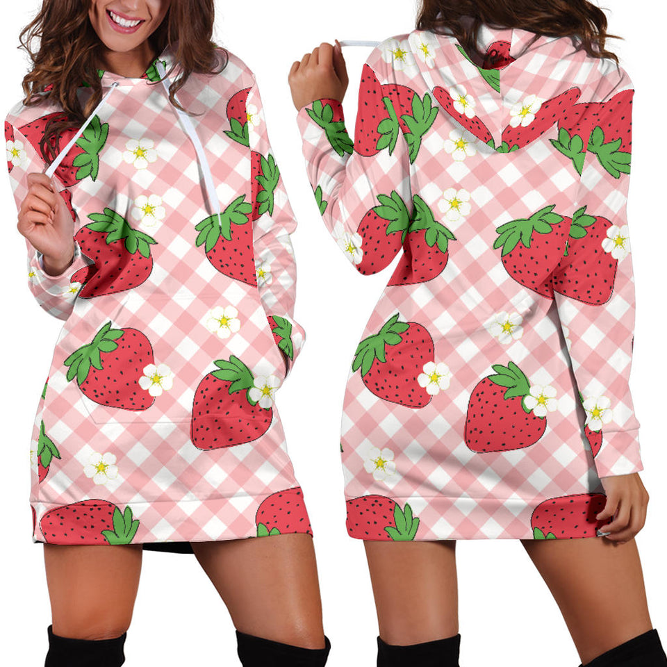 Strawberry Pattern Stripe Background Women Hoodie Dress