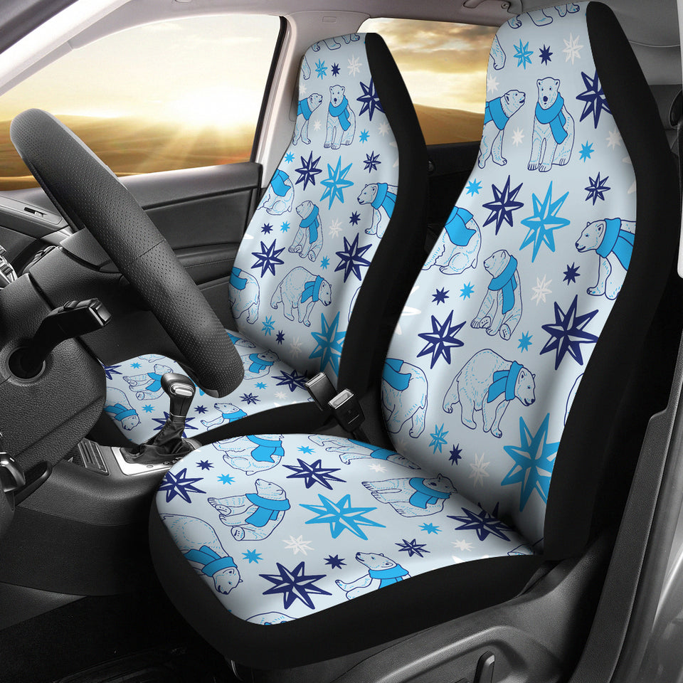 Polar Bear Pattern Blue Background Universal Fit Car Seat Covers