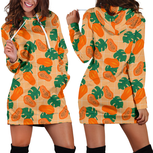 Papaya Leaves Pattern Women Hoodie Dress